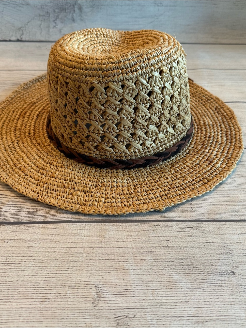 Straw Sun Hat in Natural and Brown Trim